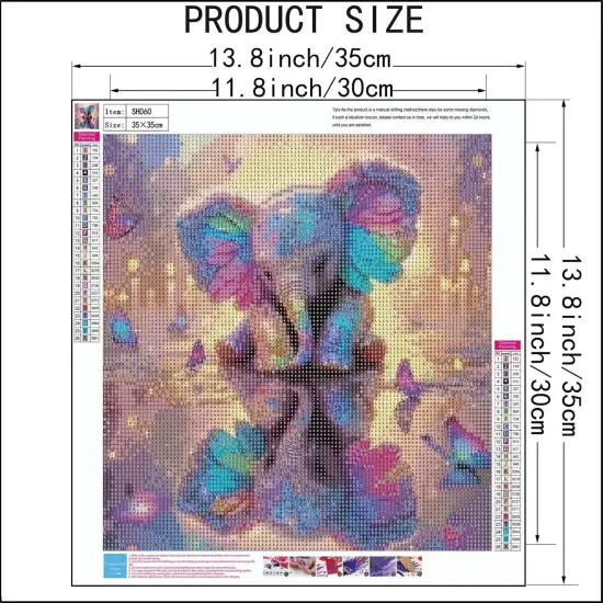 5D Diamond Painting Kits for Adults, Animal Elephant Full Drill Diamond Painting Kits for Beginner,DIY Butterfly Round Diamond Dots for Adults Gem Art Home Wall Decor 14 X 14Inch {4}