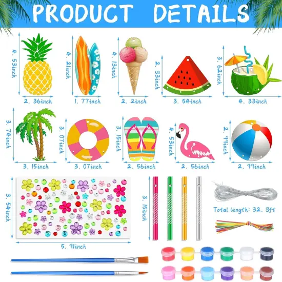 30 Pack Summer Wind Chime Making Kit for Kids, Summer Beach Fruit DIY Wind Chime Wooden Crafts Kit Ornaments for Girls and Boys Activity Birthday Outdoor Decoration {3}