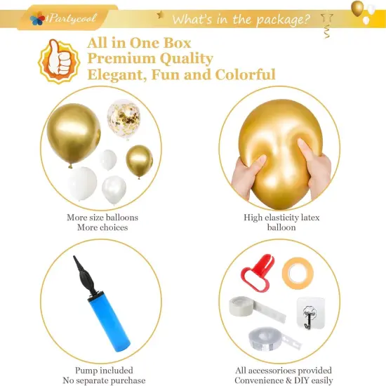 White Gold Party Balloons 131pcs Balloon Garland Arch Decoration Kit 18/12/10/5 inch Different Size Metallic Latex Confetti Balloons for Birthday Party {3}