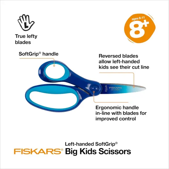 Left-Handed Big Kids Scissors for Ages 8-11, Scissors for School or Crafting, Back to School Supplies, Ombre Blue-Turquoise {2}