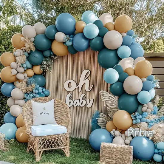 Dusty Blue Tan Balloon Garland Double Stuffed Slate Pastel Blue Brown Nude White Sand Latex Balloons Arch Kit for Neutral Baby Shower Birthday Bridal Wedding Bear Theme Party Decorations {2}