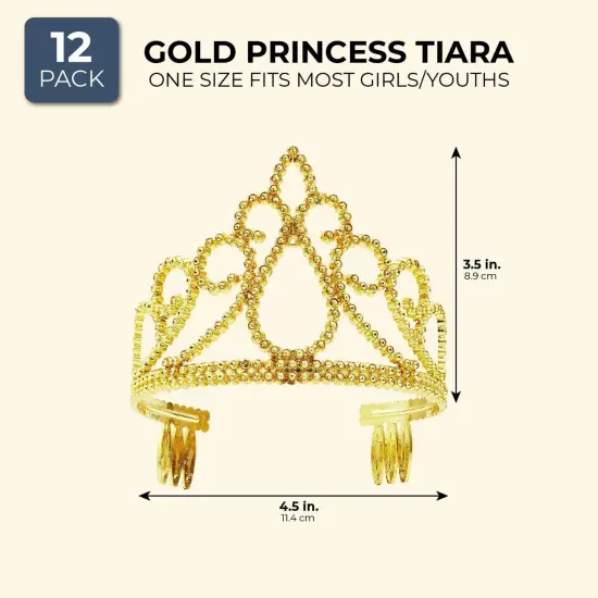 BLUE PANDA 12 Pack Gold Tiara for Girls, Princess Dress Up Crown for Kids Costume Birthday Party Supplies in Bulk - Princess Crown - Aged 3-14 {3}