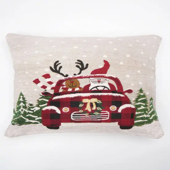 Merry Claus Caravan Jacquard Machine Woven Throw Pillow - 24" X 24" {2}