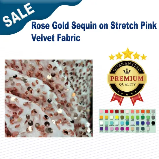 Rose Gold Sequin on Stretch Pink Velvet Fabric {1}