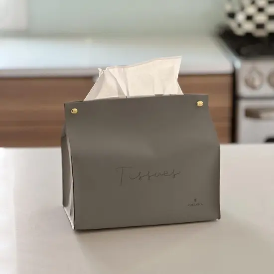 Leatherette Tissue Holder Tan {5}
