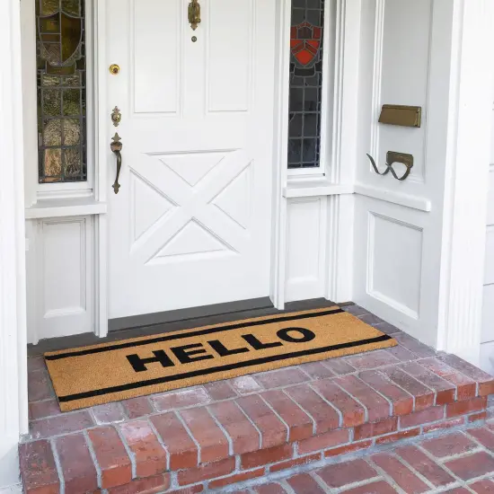 Hello Long Coir Doormat, Welcome Mats Outdoor for Home Entrance with Non-Slip Backing (17x60 In) Brown {2}