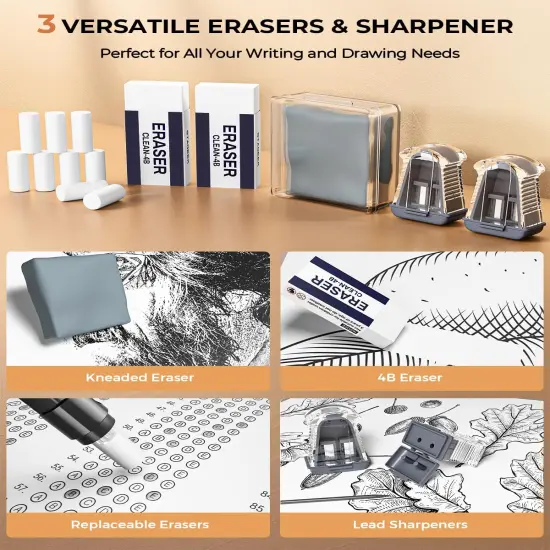 30Pcs Metal Mechanical Pencil Set with Leather Case, 0.5/0.7/0.9/2.0mm Art Drafting Pencils, 16 Tubes Graphite Leads (6B 4B 2B HB 2H 4H) with Colored Leads for Sketching Drawing Writing(Black) {5}