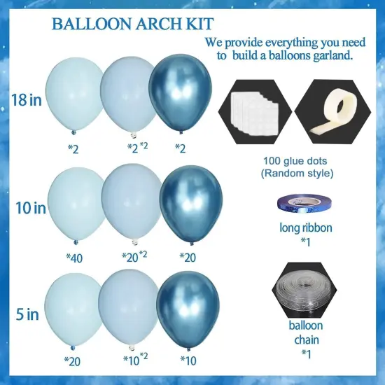 161Pcs Boy's Birthday Blue Macaron Balloons Garland Kit Dark and Baby Blue Chrome White Balloons Arch Kit for Baby Shower Wedding Party Decoration {2}