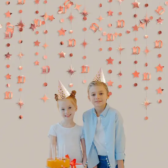 Rose Gold 10th Birthday Decorations Number 10 Circle Dot Twinkle Star Garland Metallic Hanging Streamer Bunting Banner Backdrop for Girls Boys Ten Year Old Birthday 10th Anniversary Party Supplies {4}