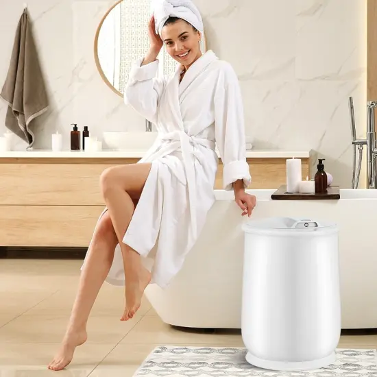 Bathroom Spa Bucket Towel Warmer with Flip Top Lid and 5.5 Gallons Large Capacity White {1}