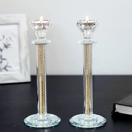 Crystal Candlesticks with Inner Net Diamond Design Silver {1}