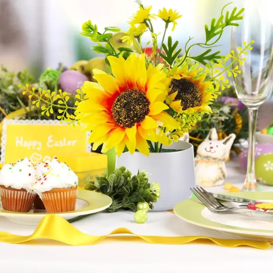 Pieces Artificial Summer Sunflower Potted PlantsCenterpieces for Tables {5}