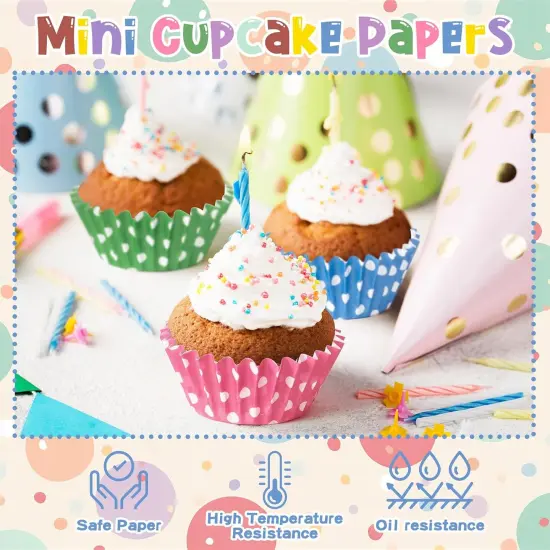 Mini Cupcake Liners Baking Cups - R HORSE 600Pcs Polka Dots Mini Size Cupcake Cups for Baking, Multi-color Disposable Cupcake Paper Baking Cups Cupcake Wrapper, Gift for Women Baking Cooking Lovers {3}