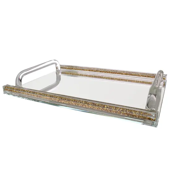 Crystal Mirror Tray with Inner Stones Gold {4}