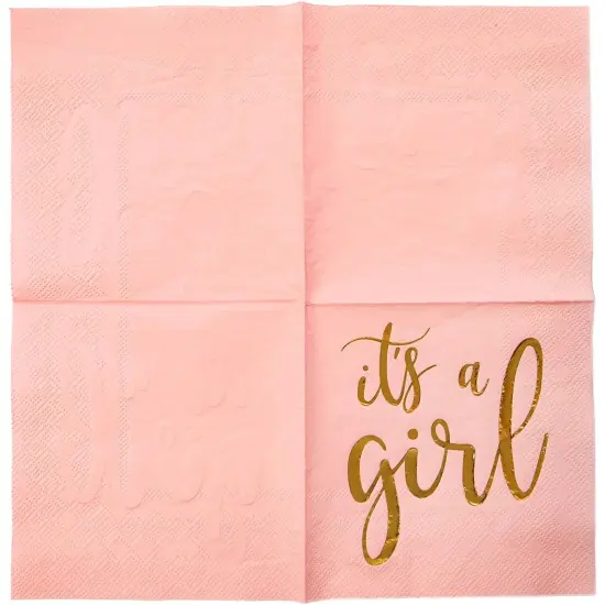 50 Pack It's a Girl Napkins for Baby Shower, Gold Foil Party Supplies (3 Ply, 5x5 In) Pink {4}