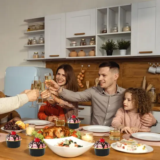 100 Pack Aluminum Foil Cupcake Baking Cups w Lids Spoons and Stickers for Party Supplies,5oz Mini Cake Pans Disposable Ramekins Cups Holder Containers for Mothers Day Gifts Birthday Baby Shower {5}