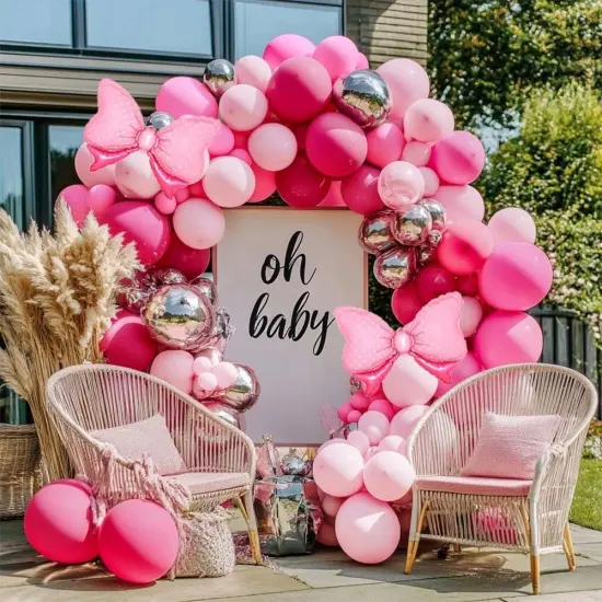 Hot Pink Balloons Pink Balloon Arch Kit Double Stuffed Pastel Balloon Garland Foil Bow and Silver Balloons For Girls Women Theme Birthday Bridal Baby Shower Bachelorette Tea Party Supplies {2}
