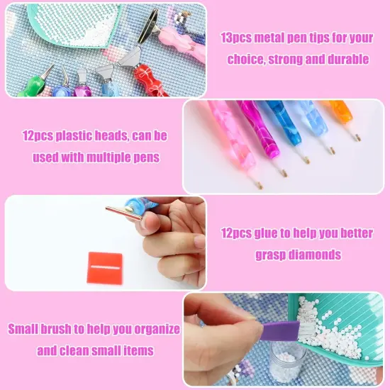 Adult Unisex Diamond Painting Pen Kits, 38PCS Rose Gold, 3 Pens, 8 Silver Metal Tips, 12 Glue Clay {5}