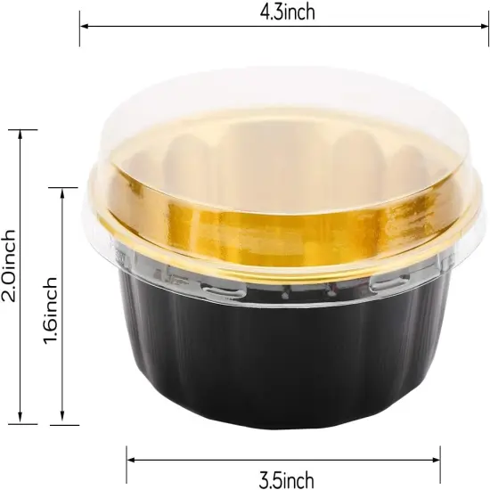 Disposable Ramekins with Lids, 8 oz 50 Pack Black Gold Aluminum Foil Cups, Disposable Creme Brulee Muffin Cupcake Baking Cup Mini Pudding Cups for Party Wedding Birthday {2}