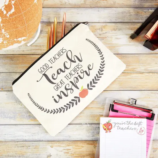 Teacher Appreciation Pouches with Zipper for Pencils, Stationery, Toiletries, 5 Festive Designs, Makeup Bags, Travel Cosmetic Pouch for Women (9x6 Inches, 5-Pack) Multicolor {3}