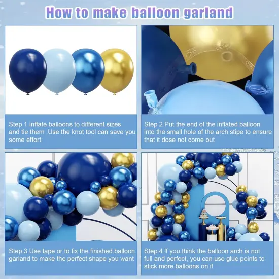 Blue Balloon Arch Kit, 134pcs Navy Blue and Gold Balloons Garland Arch Kit with Different Size for Birthday, Baby Shower, Graduation Party Decorations Supplies {3}