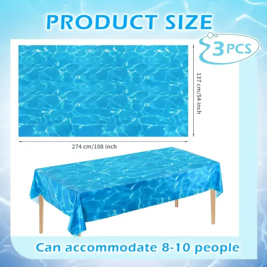 3 Pcs Ocean Waves Tablecloths, 54 x 108 Inch Ocean Theme Table Cover,Plastic Water Print Tablecloths for Beach Pool Sea Theme Party Decorations {2}