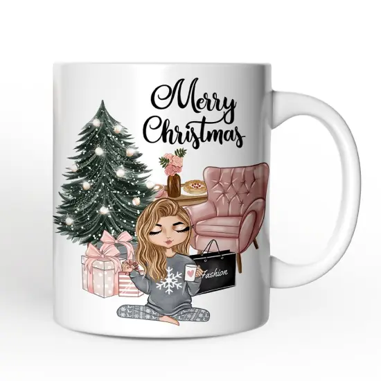 Glamorous Girl Christmas Mug, Fashionista Teenager Shopping Addict Holiday Gift {1}
