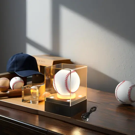 LED Baseball Display Case for Signed Baseballs & Memorabilia &ndash; Clear Acrylic Showcase with Multi-Color Lighting, Dual Power (Battery/USB), Stable Base &ndash; Ideal for Collectors, Black {5}