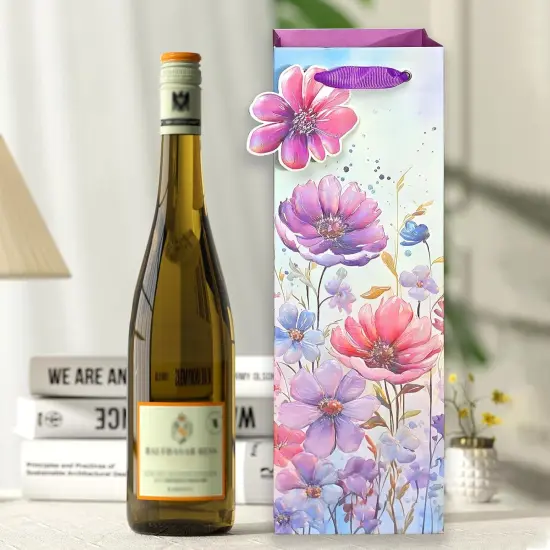 6 Pack Purple Flowers Pattern Embossed Paper Gift Bag with Handles, Assorted Paper Bags with 8 Pcs Tissue Paper for Girls/Women Baby Shower {5}