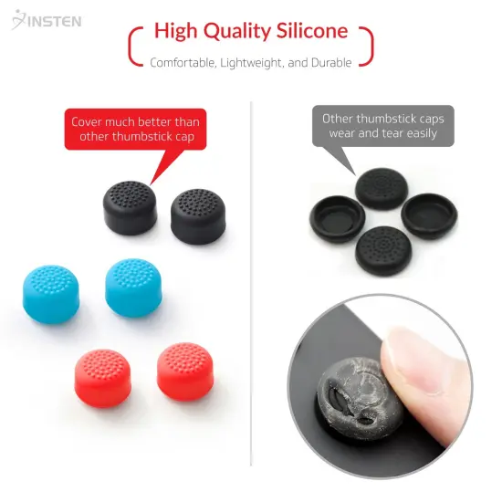 Insten [1 Pair] Joy Con Thumb Grip Stick Caps for Nintendo Switch [Anti-Slip/Protective/comfort] Joycon Controller Thumbstick Cover Set for Switch 2017 / Switch Lite Console 2019, Red Silicone {5}