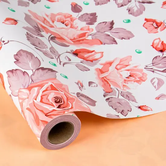 Flower Gift Wrapping Paper Roll - 17Inch x 33Feet - Luxury Elegant Floral with Gold Pattern Girl Gift Wrap Present Sheet for Wedding, Bridal Shower, Birthday, Engagement and Mother's Day {1}
