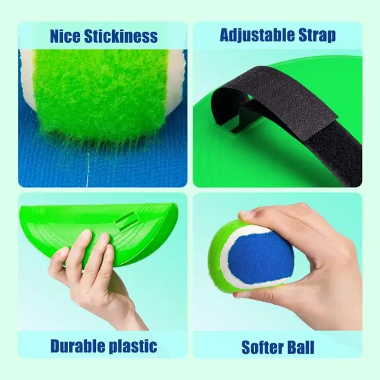 Summer Upgraded Toss and Catch Ball Game Set - Indoor and Outdoor Games for Kids 3-12, Beach Sand Pool Water Toy Includes 4 Paddles 4 Sticky Balls, Great Birthday Easter Gifts for Boys Girls {4}