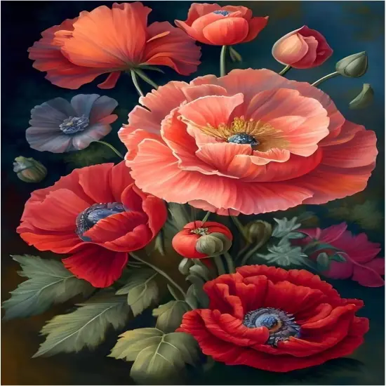 Flowers Paint by Numbers for Adult, Poppy Paint by Numbers Kit for Adults Beginners, DIY Flowers Acrylic Painting on Canvas {1}