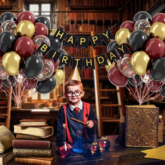 60pcs 12inch Black Burgundy and Gold Balloons, with Gold Red Black Confetti Balloons for Maroon Themed Birthday Baby Shower Graduation Party Decorations {4}