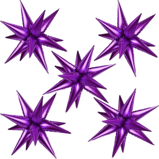 60 Pcs Star Foil Balloons Explosion 12 Point Cone Balloon Magic Starburst Balloon Large for Wedding Anniversary Backdrop Birthday Party Decorations (Purple) {1}