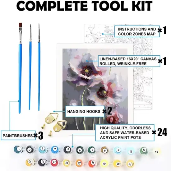 Poppy Paint by Number Solar Flowers,Lotus Flower Paint by Numbers Kit for Adults,Easy DIY Oil Painting by Numbers Art Craft Set 16x20 inch {2}