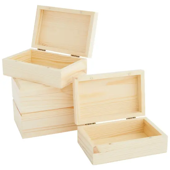 4 Pack Small Unfinished Wood Boxes for Crafts with Hinged Magnetic Lid (5.5 x 3.5 x 2 In) Brown {1}
