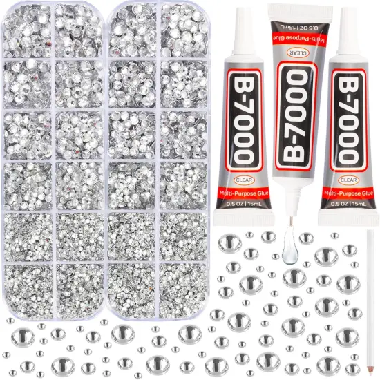Clear Glue with 11000Pcs Silver Clear Rhinestones for Crafts Clothing Clothes Fabric Crafting, Flatback Gems Rinestones Kit for Shoes Tumblers, Flat Back Crystals Diamonds {1}