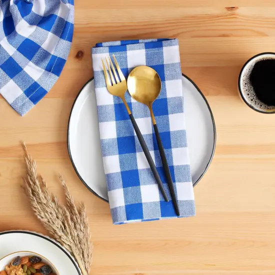 Buffalo Plaid Gingham Check Cloth Napkins with Mitered Corners, 18x18 Inches 12 Pack Dinner Napkins, 100% Cotton Hotel Quality Reusable, Washable (Blue/White) {2}
