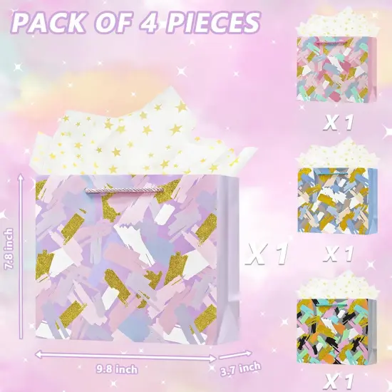 4Pcs 9.8" Small Size Gift Bag with Handles for Women Men Boy Girls Baby Kids {3}