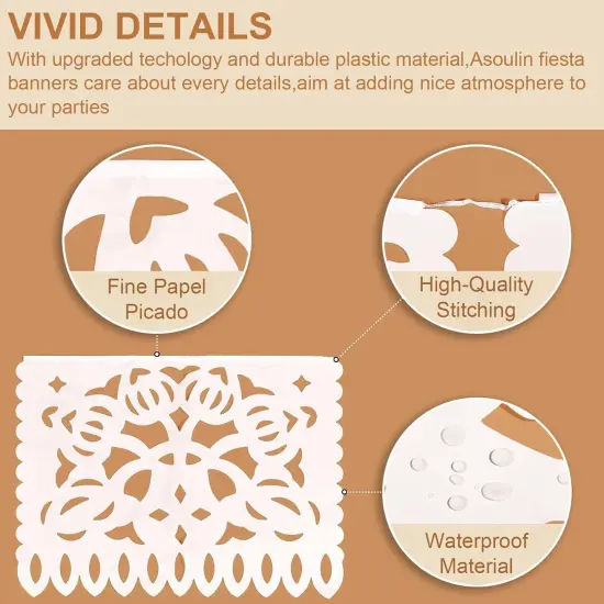 5 Pack White Papel Picado Banner, Cinco De Mayo Plastic Mexican Party Banner Wedding Fiesta Party Decoration May 5 Mexican Themed Party Decor, Mexico Birthday Party Supplies - 4 Patterns/90Ft {3}