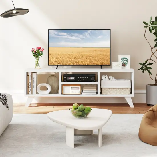 Engineered Wood TV Stand with Storage, Raised Legs, and Media Console {5}