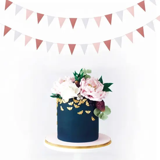 Pink-White Rose-Gold Party Decorations Banner - 2 Pack Engagement Baby Bridal Shower Paper Pennant Triangle Flags, Girl Birthday Bachelorette Mothers Day Wedding Bunting {2}