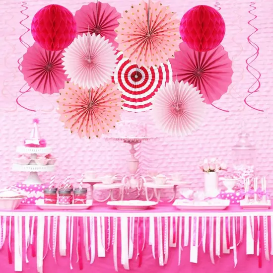 Hot-Pink Rose Red Party-Decorations - 33pcs Banner,Streamers Tassel Garland,Tissue Pom Poms Honeycomb,Paper Lanterns Fan,Birthday Wedding Bridal Baby Shower Bachelorette Engagement Decor {5}
