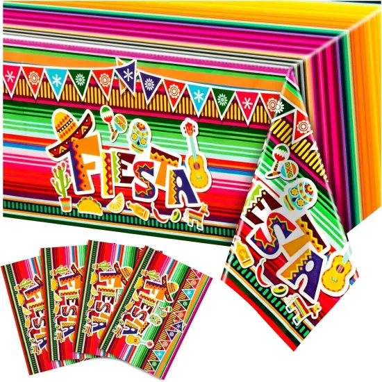 4Pack Fiesta Tablecloth, Fiesta Taco Night Birthday Party Decorations, Mexican Themed Party Supplies {1}