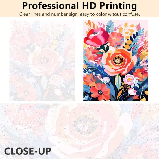 Colorful Flowers Paint by Numbers Adult Floral Adults' Paint-by-Number Kits Abstract Watercolor DIY Paint by Numbers for Adults Oil Hand Painting Canvas Art Crafts 16x20 Inch Without Frame {3}