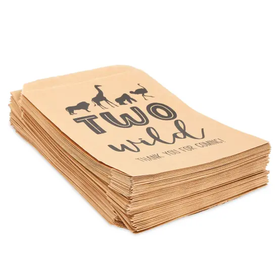 2nd Birthday Decorations for Kids, Girls Boys Two Wild Birthday Party Favor Bags 5 x 7.5" Brown {6}