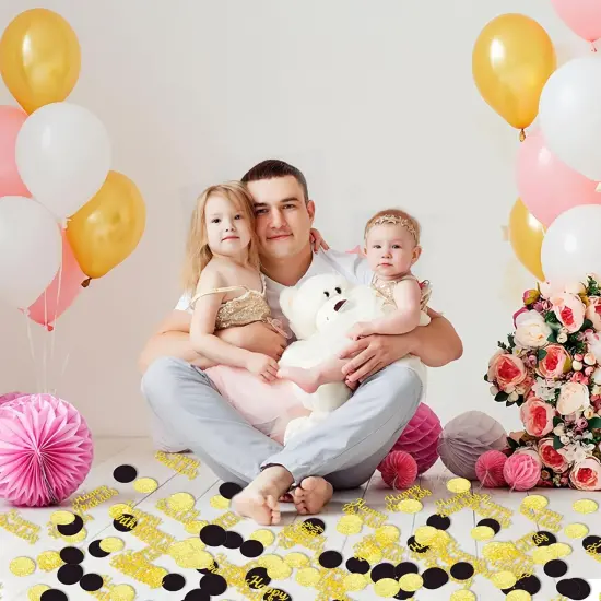200Pcs Happy Birthday Confetti Glitter Gold and Black Circle Dots Confetti Table confetti For Birthday party Halloween Bachelorette Wedding Baby Shower Decorations {5}