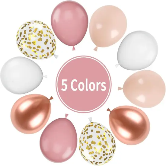 Dusty Pink Balloons, 55Pcs Blush Pink Party Balloons 12 Inch Metallic Rose Gold White Latex Balloons Retro Pink Rose Gold Balloons Gold Confetti Balloons for Birthday Party Baby Shower Bridal Shower {2}