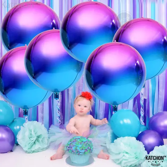 Purple Galaxy Balloons - 22 Inch, Pack of 6 | Iridescent Balloons, Round 4D Metallic Balloons for Galaxy Birthday Party Decorations {2}